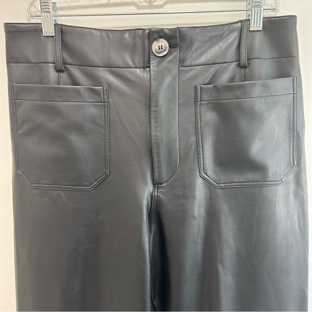 Maeve Anthropologie The Colette Cropped Wide-Leg Faux Leather Pants 31 Black - Picture 2 of 8